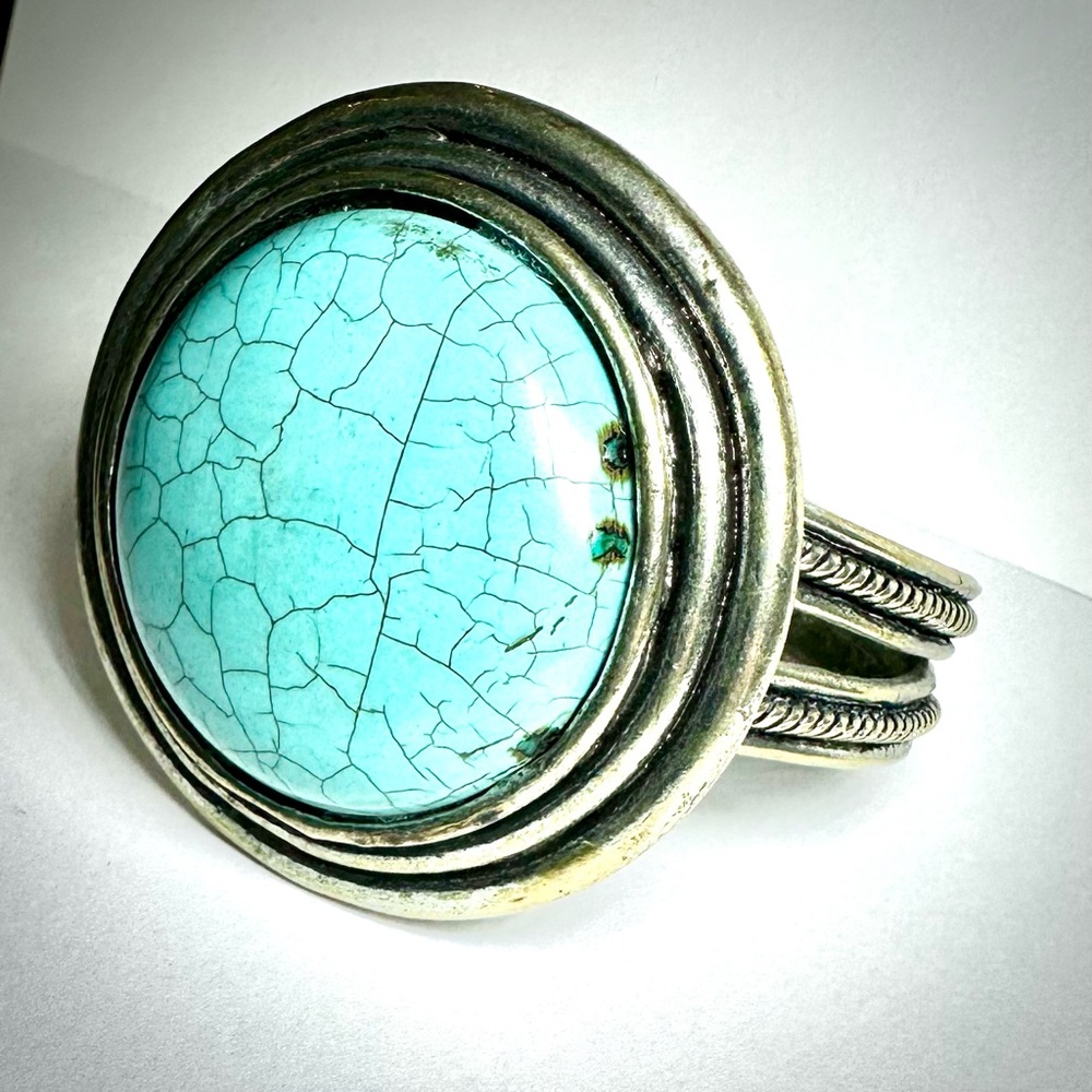 Faux Turquoise + Silver Cuff Statement Bracelet - image 2